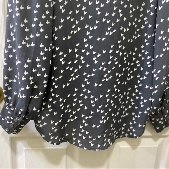 LOFT Gray Rooster Bow Tie Blouse - Picture 9 of 15